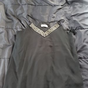 small Prospero spaghetti strap tank with rhinestone accent black